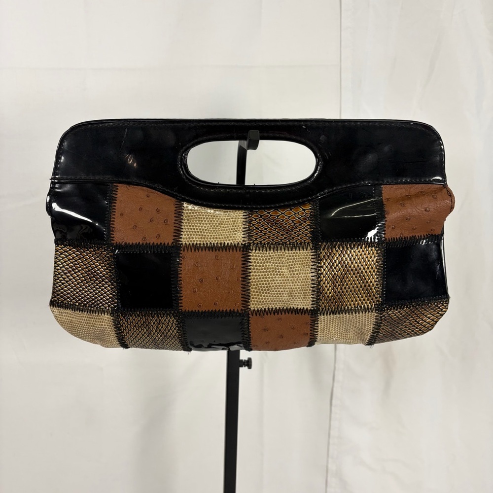 🖤 b.bag Patchwork Clutch / Top Handle Bag – Mixed Exotic Embossed Look - Picture 1 of 4